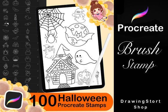 100 Halloween Procreate Brush Stamps