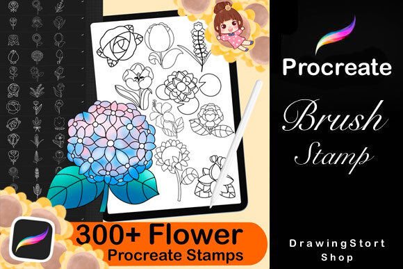 300 Procreate Flower Leaves Stamps for iPad