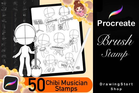 50 Procreate Chibi Musician Stamps