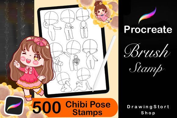 500 Base Chibi Procreate Body Pose Stamp