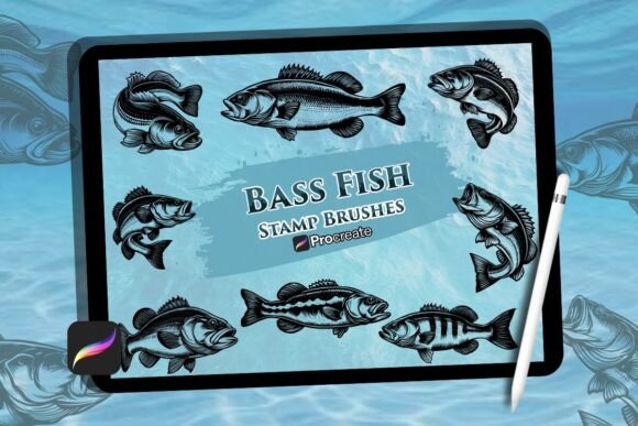 Bass Fish Brush Stamp Set for Procreate