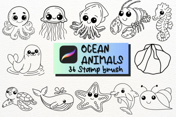Ocean Animals: A Sketch-Style Procreate Brush Set