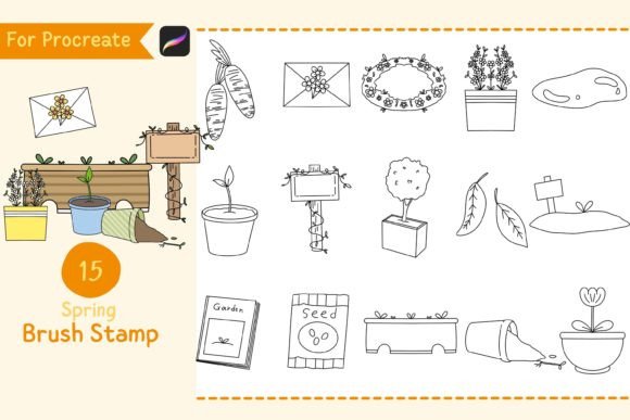Procreate Brush Stamp Spring: 15 Cute Doodles