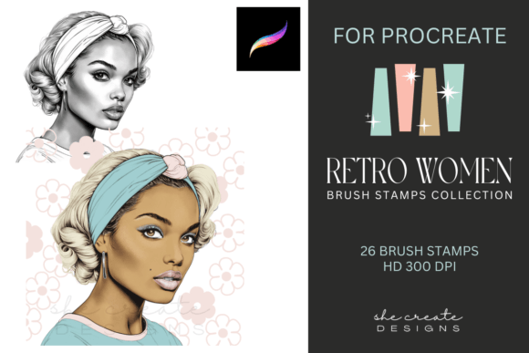 Retro Women Brush Stamps- Procreate: A Practical Guide for Digital Artists